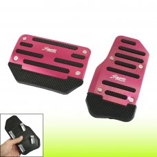 2 Pcs Black Fuchsia Metal Plastic Nonslip Pedal Cover Set for Car