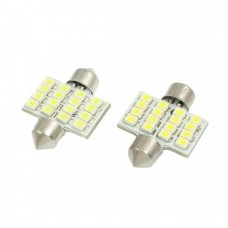 2 Pcs Car White 1210 3528 SMD 16-LED Festoon Dome Light Lamp DE3175 DE3021 Bulb 31mm