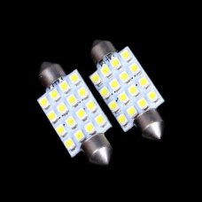 2x 16-LED 3528 SMD Car Auto Festoon Light Bulb Super White 12V 39mm Replacement