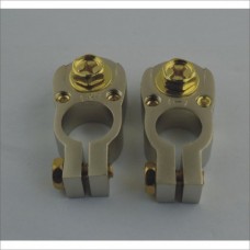 2PCS Car Auto Gold Tone Metal Straight Battery Terminals Negative Clamps 12V