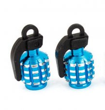 4PCS Cyan Blue Black Alloy Grenade Shape Tire Tyre Valve Caps for Car