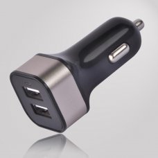 4.2A black surface color golden ring color square shape dual usb car charger