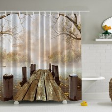 Ocean Decor Fall Wooden Bridge Seasons House Paintings Bathroom Shower Curtain