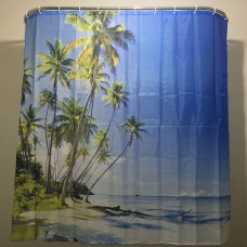 Seaview Palm Tree Summer Beach Polyester Bathroom Shower Curtain With 12pcs Hook