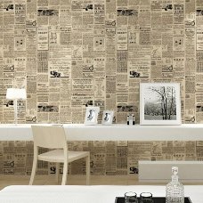 Retro Nostalgic English Newspaper Alphabet Non-Woven Wallpaper For Study Room