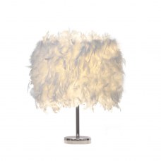 Feather Shade Table Lamp Metal Vintage Elegant Bedside Desk Night Light Decor