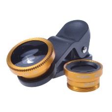 2 in 1 Phone Camera Lenses Fish Eye+0.65X Super Wide Angle Lens Golden