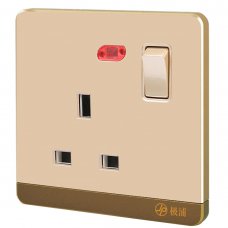 13A Wall-Mount Socket Panel Single Outlet with Indicator Light British Standard Golden