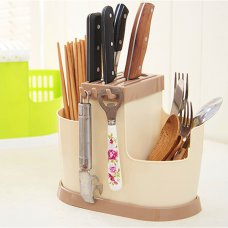 Kitchen Racks Knife Utensil Dish Knife Block Chopsticks Cage 3 Grid Kitchen Racks Beige