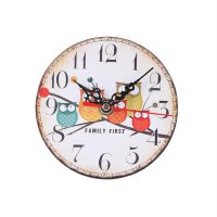 Round Imitation Wood Clock Owl Pattern Living Room Bedroom Study Office Clock