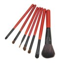 7PCS Red Handle Makeup Brush Kits With Rose Zipper Pouch