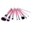 10PCS Cosmetic Brush Set With Lightning Pink Leather Pouch