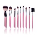 10PCS Cosmetic Brush Set With Lightning Pink Leather Pouch