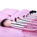 10PCS Cosmetic Brush Set With Lightning Pink Leather Pouch