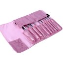 10PCS Cosmetic Brush Set With Lightning Pink Leather Pouch