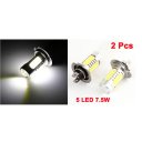 2 Pcs 7.5W Lens H7 5 SMD White LED Car Truck Foglight Driving Light Head Lamp