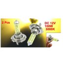 2 Pcs DC 12V 100W H7 3000K Super Yellow Car Foglight Light Bulb Lamp