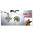 2 Pcs H4 5050 18 SMD LED Fog Light Headlight Lamp Bulb White