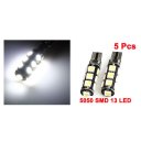 5 Pcs T10 W5W Canbus Wedge 5050 13-SMD LED Light Bulb Lamp White 12V