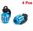 4PCS Cyan Blue Black Alloy Grenade Shape Tire Tyre Valve Caps for Car