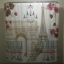 Comic Tower Family Bathroom Shower Curtain Simple Polyester Ring Pull Easy