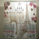 Comic Tower Family Bathroom Shower Curtain Simple Polyester Ring Pull Easy