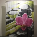 Red Flower Bamboo Stone Family Bathroom Shower Curtain Simple Polyester Ring