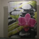 Red Flower Bamboo Stone Family Bathroom Shower Curtain Simple Polyester Ring