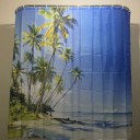 Seaview Palm Tree Summer Beach Polyester Bathroom Shower Curtain With 12pcs Hook