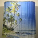 Seaview Palm Tree Summer Beach Polyester Bathroom Shower Curtain With 12pcs Hook