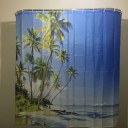 Seaview Palm Tree Summer Beach Polyester Bathroom Shower Curtain With 12pcs Hook