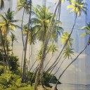 Seaview Palm Tree Summer Beach Polyester Bathroom Shower Curtain With 12pcs Hook