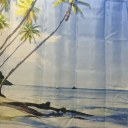 Seaview Palm Tree Summer Beach Polyester Bathroom Shower Curtain With 12pcs Hook