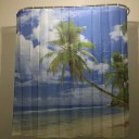 Blue Sky Beach Palm Tree Bathroom Curtain Waterproof Polyester  Shower Curtain