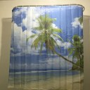 Blue Sky Beach Palm Tree Bathroom Curtain Waterproof Polyester  Shower Curtain