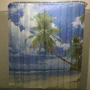 Blue Sky Beach Palm Tree Bathroom Curtain Waterproof Polyester  Shower Curtain