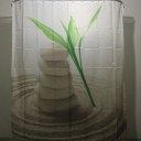 Green Leaves Stones Design Shower Curtain Bathroom Waterproof Polyester Curtain