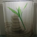 Green Leaves Stones Design Shower Curtain Bathroom Waterproof Polyester Curtain