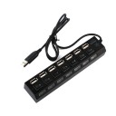 USB 2.0 High Speed 7-Port HUB with Independent Switch - Black