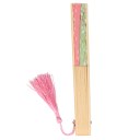 Fashion Pink & Green Cherry Blossom Pattern Silk Bamboo Handheld Folding Fans