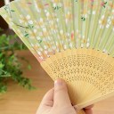 Fashion Pink & Green Cherry Blossom Pattern Silk Bamboo Handheld Folding Fans