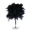 Feather Shade Table Lamp Metal Vintage Elegant Bedside Desk Night Light Decor