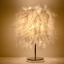 Feather Shade Table Lamp Metal Vintage Elegant Bedside Desk Night Light Decor