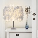 Feather Shade Table Lamp Metal Vintage Elegant Bedside Desk Night Light Decor