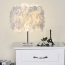 Feather Shade Table Lamp Metal Vintage Elegant Bedside Desk Night Light Decor