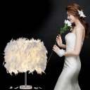 Feather Shade Table Lamp Metal Vintage Elegant Bedside Desk Night Light Decor