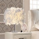 Feather Shade Table Lamp Metal Vintage Elegant Bedside Desk Night Light Decor