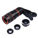 4 in 1 Phone Camera Lens Kit Fish Eye Lens/Wide Angle Lens /Macro Lens/Telephoto Lens Black