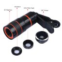 4 in 1 Phone Camera Lens Kit Fish Eye Lens/Wide Angle Lens /Macro Lens/Telephoto Lens Black