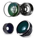 4 in 1 Phone Camera Lens Kit Fish Eye Lens/Wide Angle Lens /Macro Lens/Telephoto Lens Black